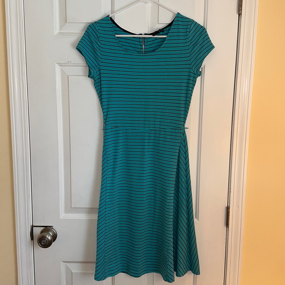 A-Line Teal & Navy Stripped Dress
